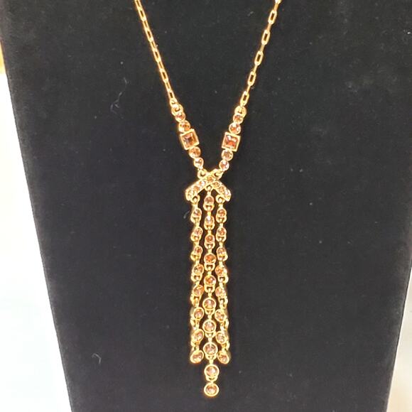 Gold Tone Brown Rhinestone Necklace Earring Set Unsigned 16" Elegant Vtg - Picture 3 of 11